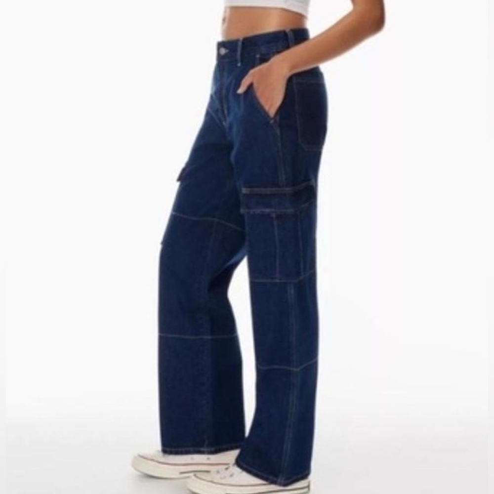 Aritzia Sunday Best Medium Wash Cargo Jeans Rigid NonStretch Size 2